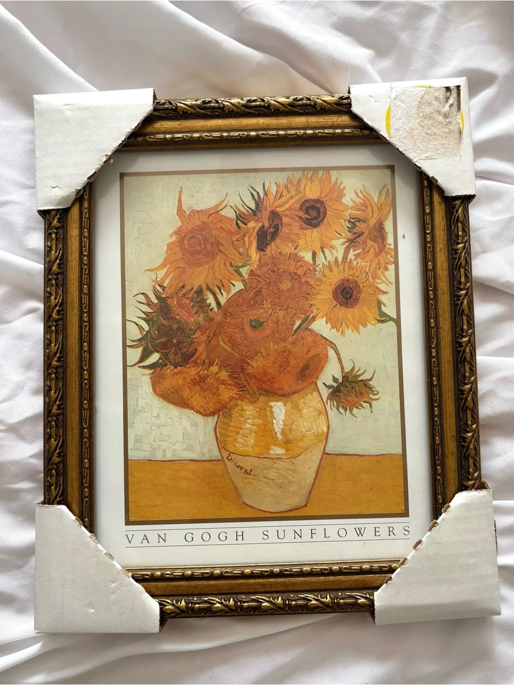 Vintage Vincent Van Gogh sunflowers art print in gold baroque frame brand new